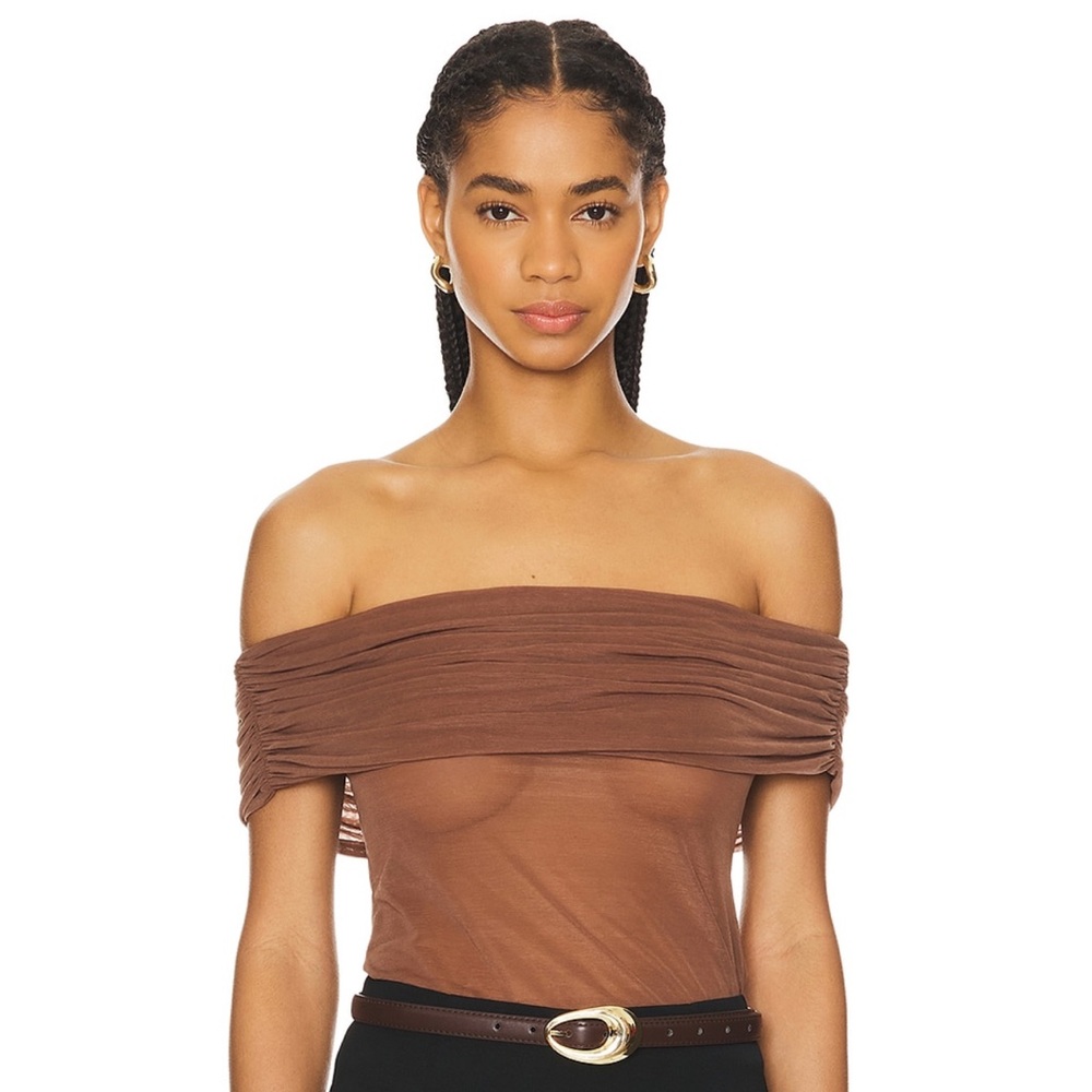 NWT NBD sheer off the shoulder top in toffee brown size Small